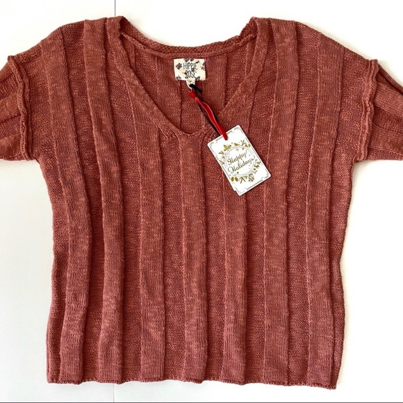 Hippie Rose V-neck Sunset Clay & Crystal Sage Ribbed Sweaters Bundle of two NWT - Picture 2 of 16